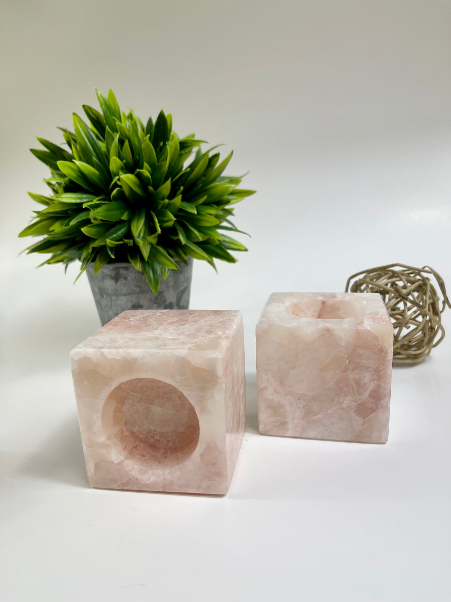 Pink Calcite Candle Holders - Canadian Crystal Queens