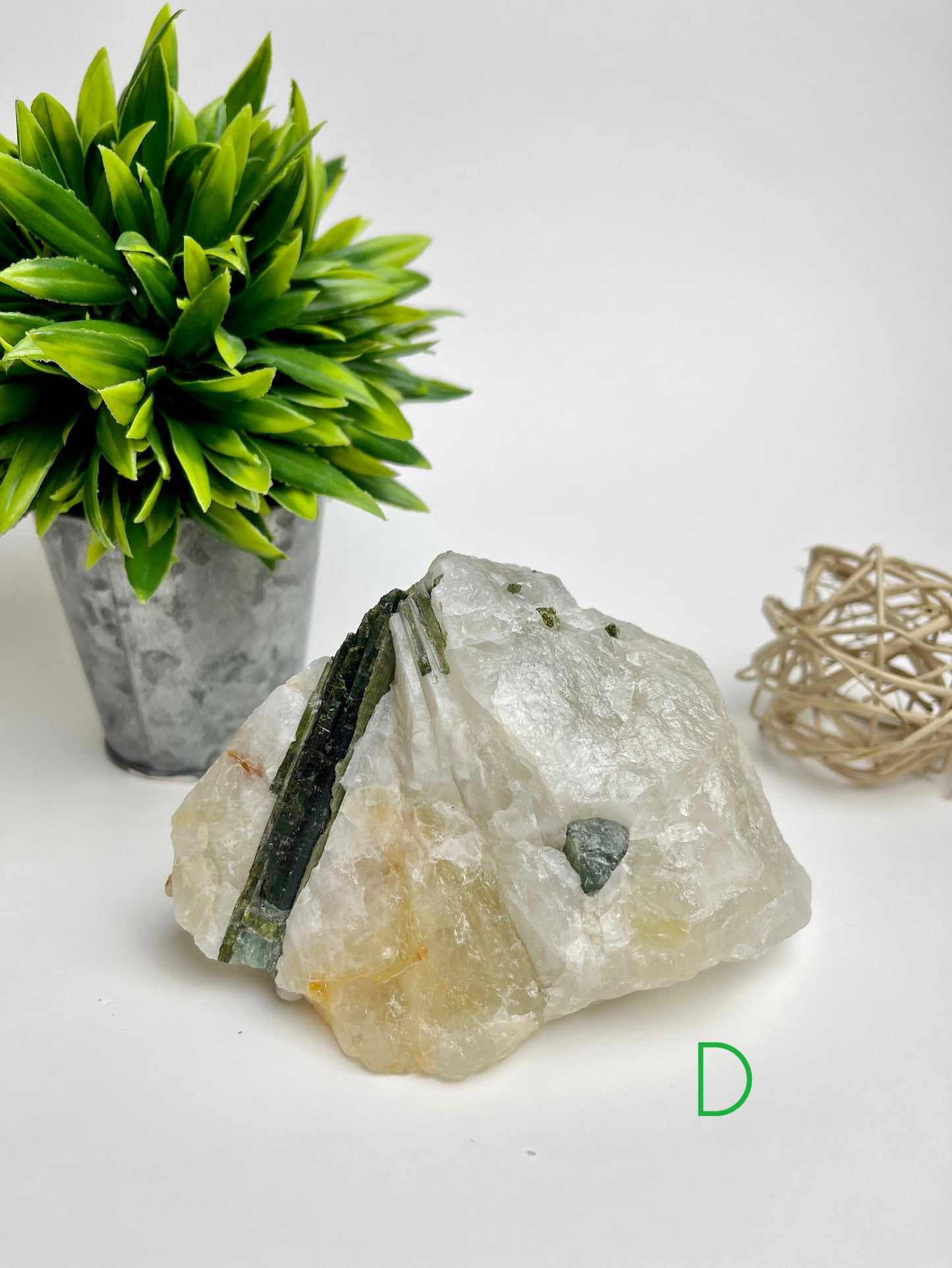 Green Tourmaline in Quartz Raw Specimen D