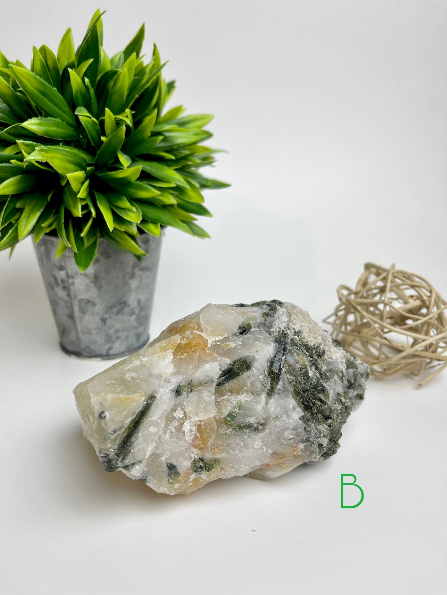 Green Tourmaline in Quartz Raw Specimen B