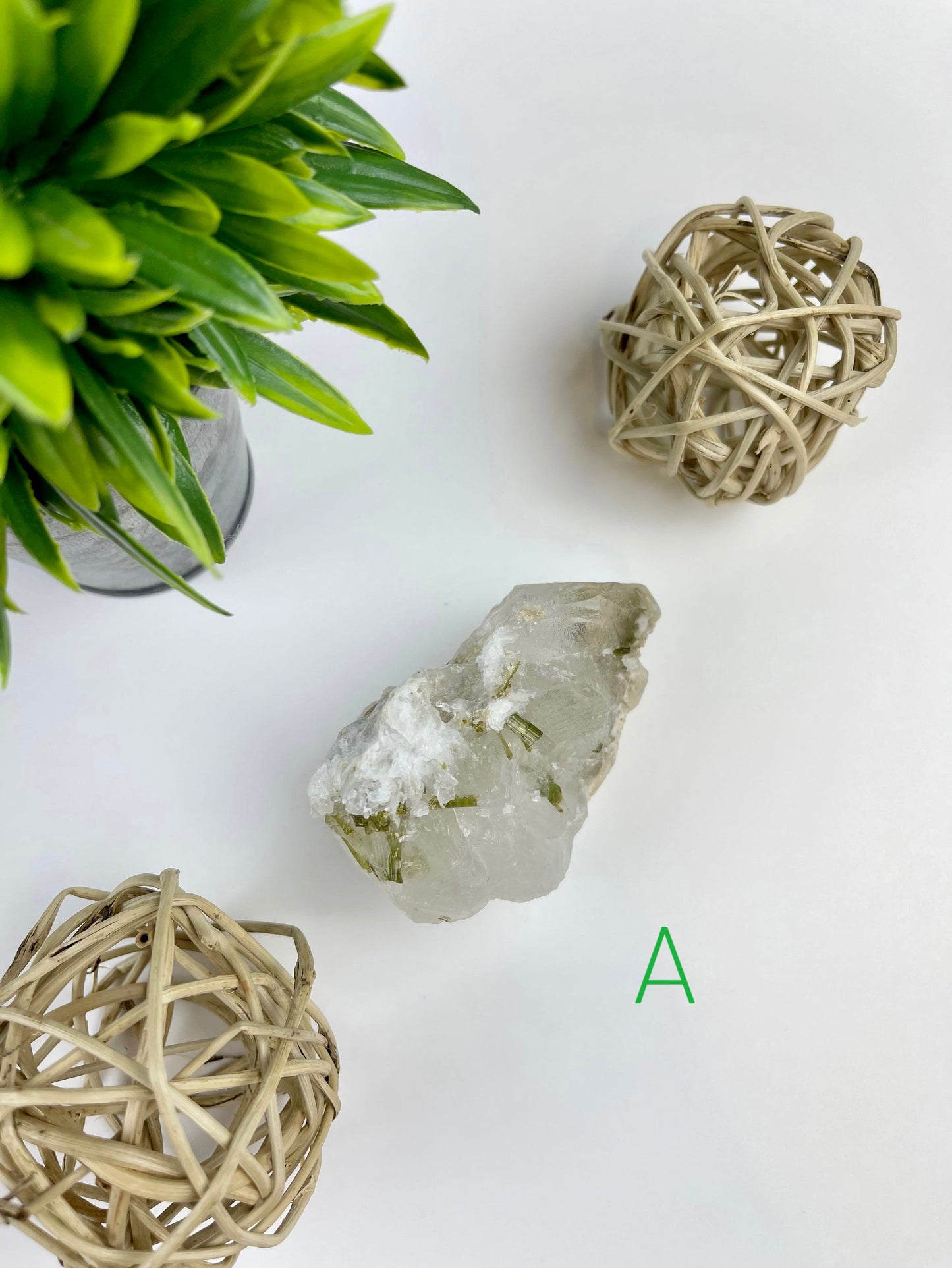 Green Tourmaline in Quartz Raw Specimen A