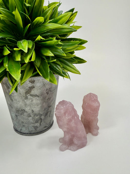 Rose Quartz Lion Carvings