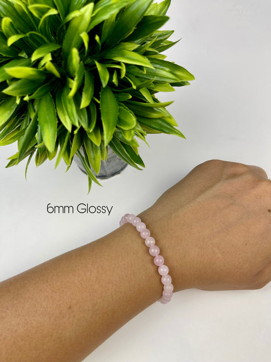 Rose Quartz Crystal Bracelets - 6mm Glossy