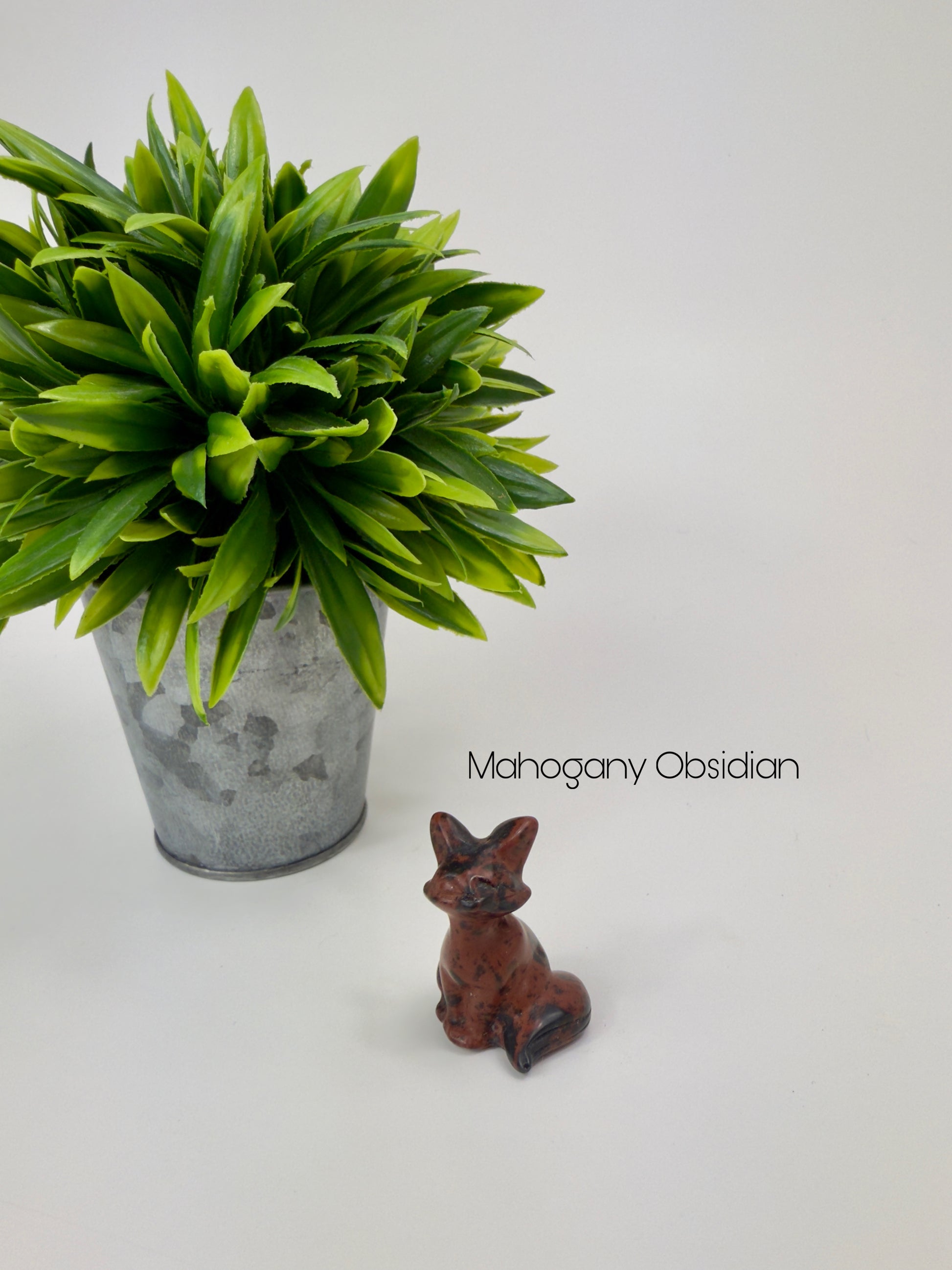 Mahogany Obsidian Crystal Fox Carvings