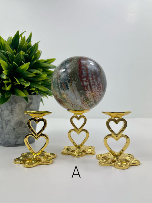 Gold Double Hearted Sphere Stands