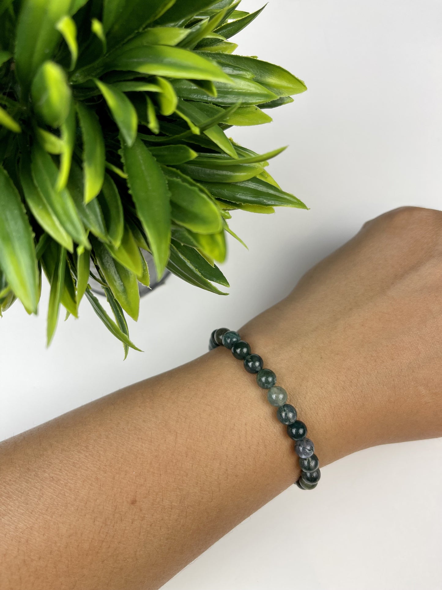 Moss Agate 6MM Crystal Bracelet