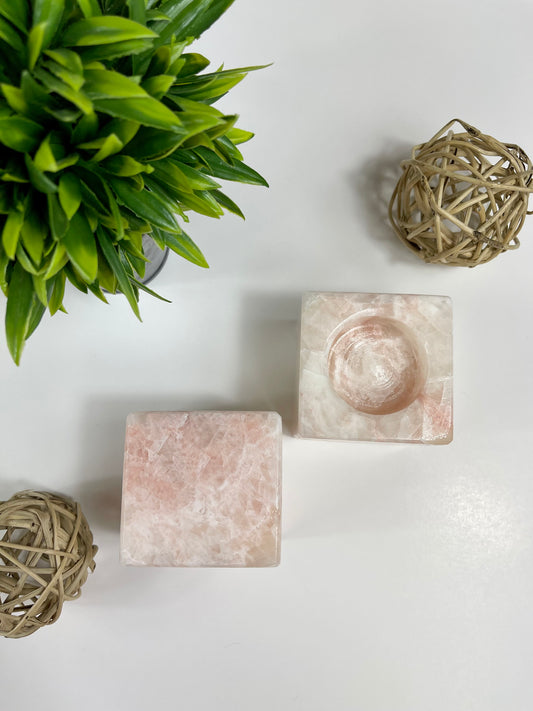 Pink Calcite Candle Holders - Canadian Crystal Queens