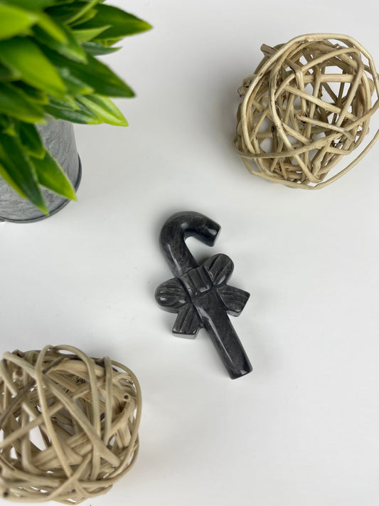 Silver Sheen Obsidian Christmas Candycane - Canadian Crystal Queens