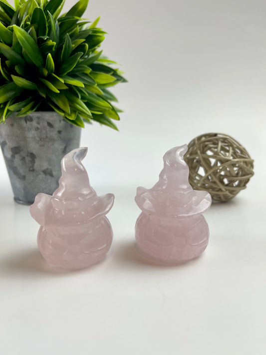 Rose Quartz Pumpkins with Witch Hats