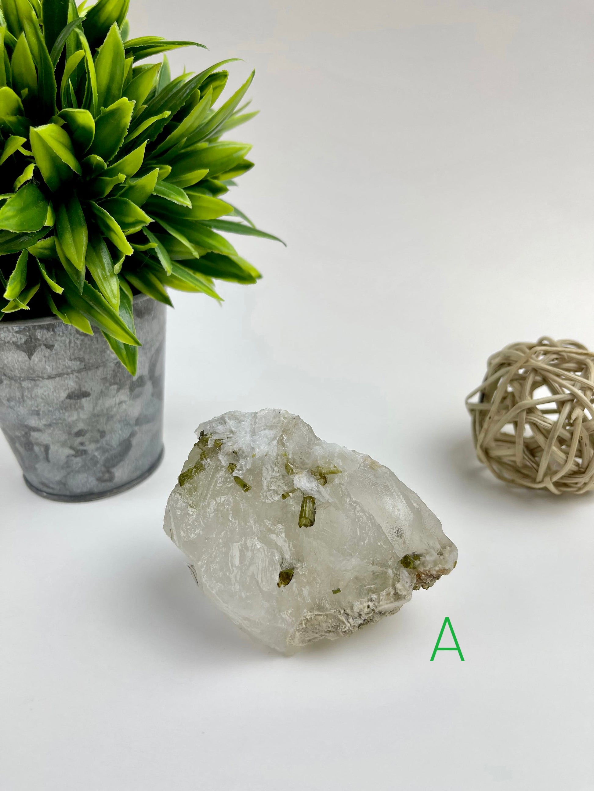 Green Tourmaline in Quartz Raw Specimen A