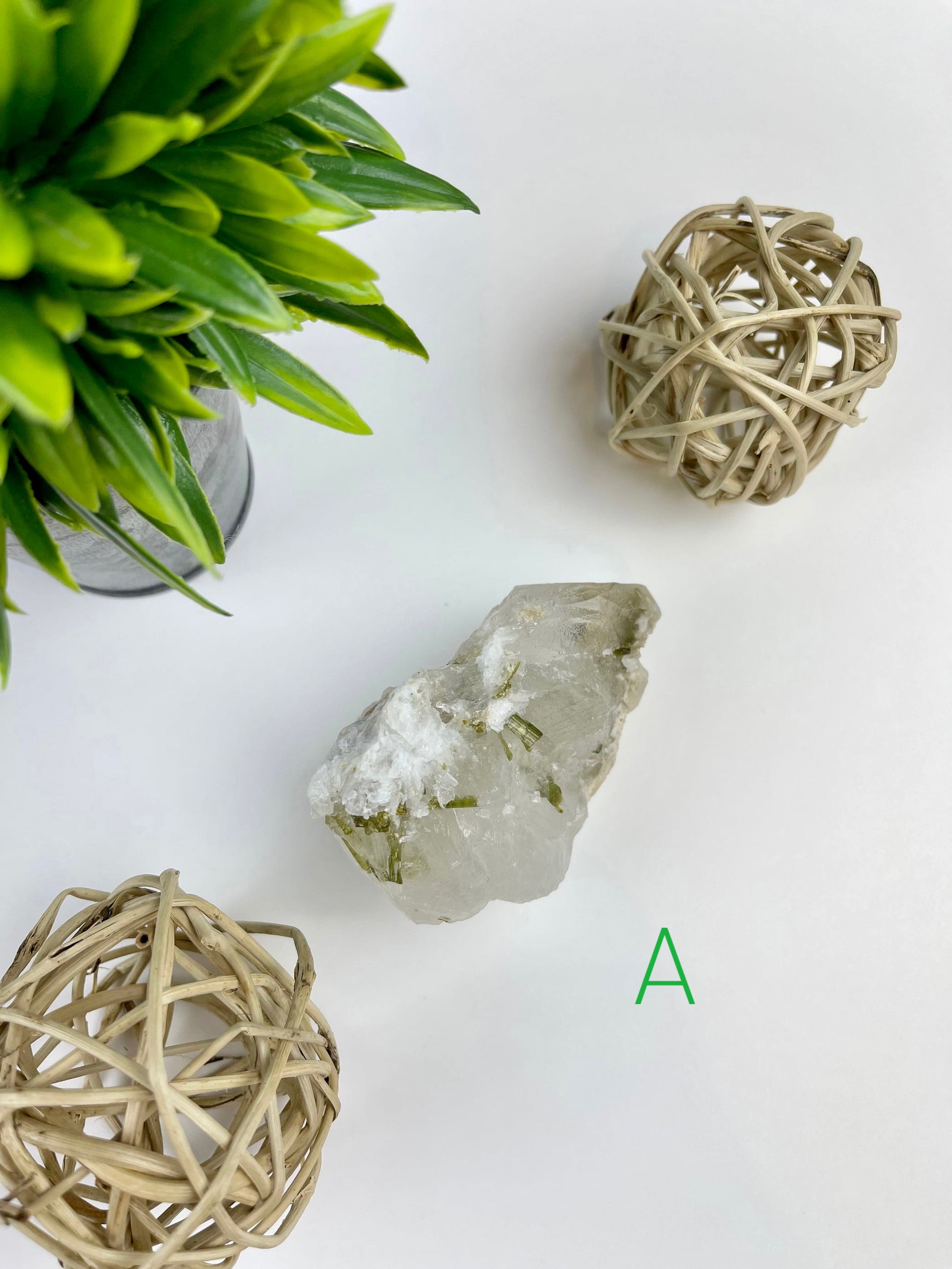 Green Tourmaline in Quartz Raw Specimen A