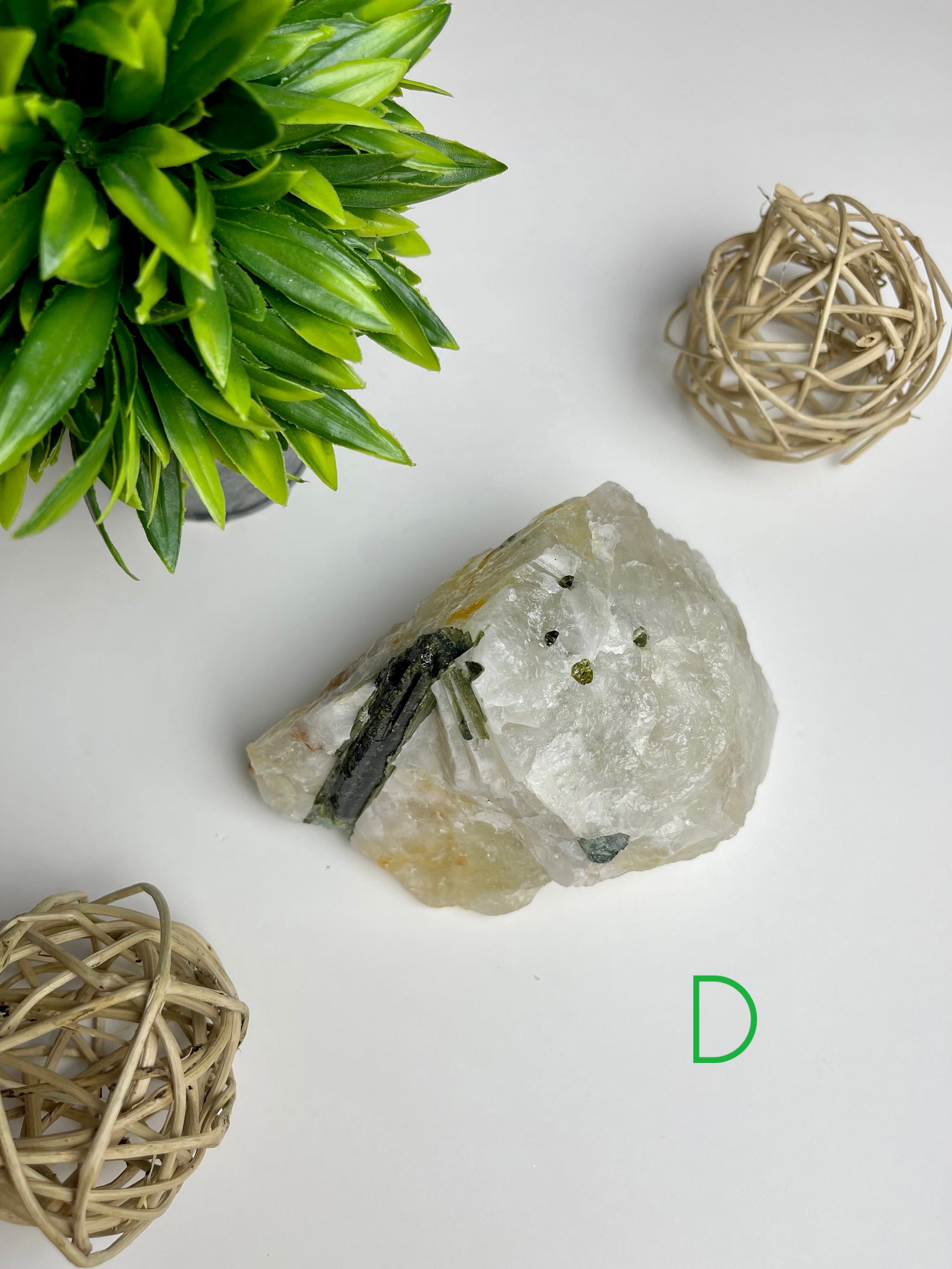 Green Tourmaline in Quartz Raw Specimen D
