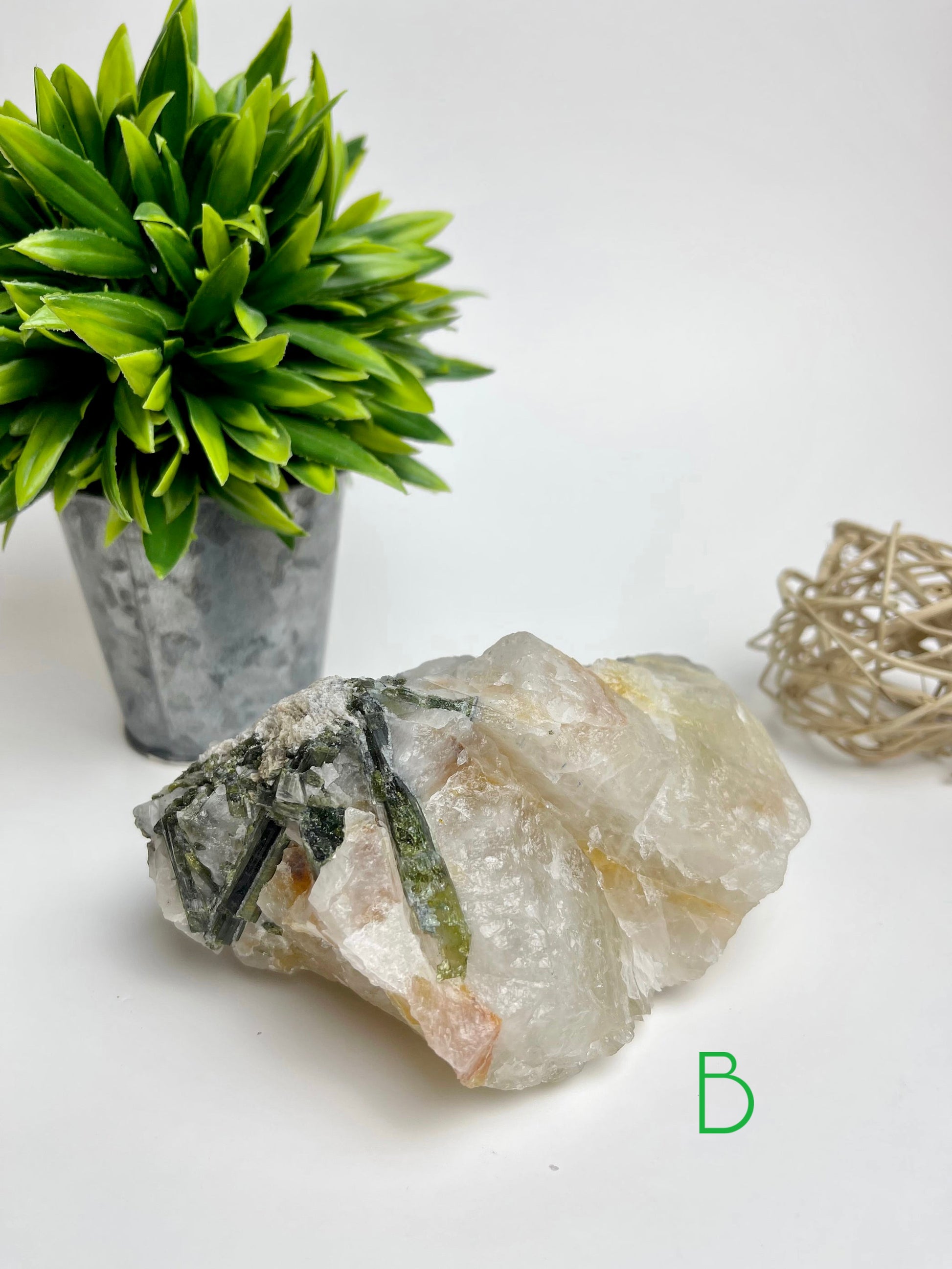 Green Tourmaline in Quartz Raw Specimen B