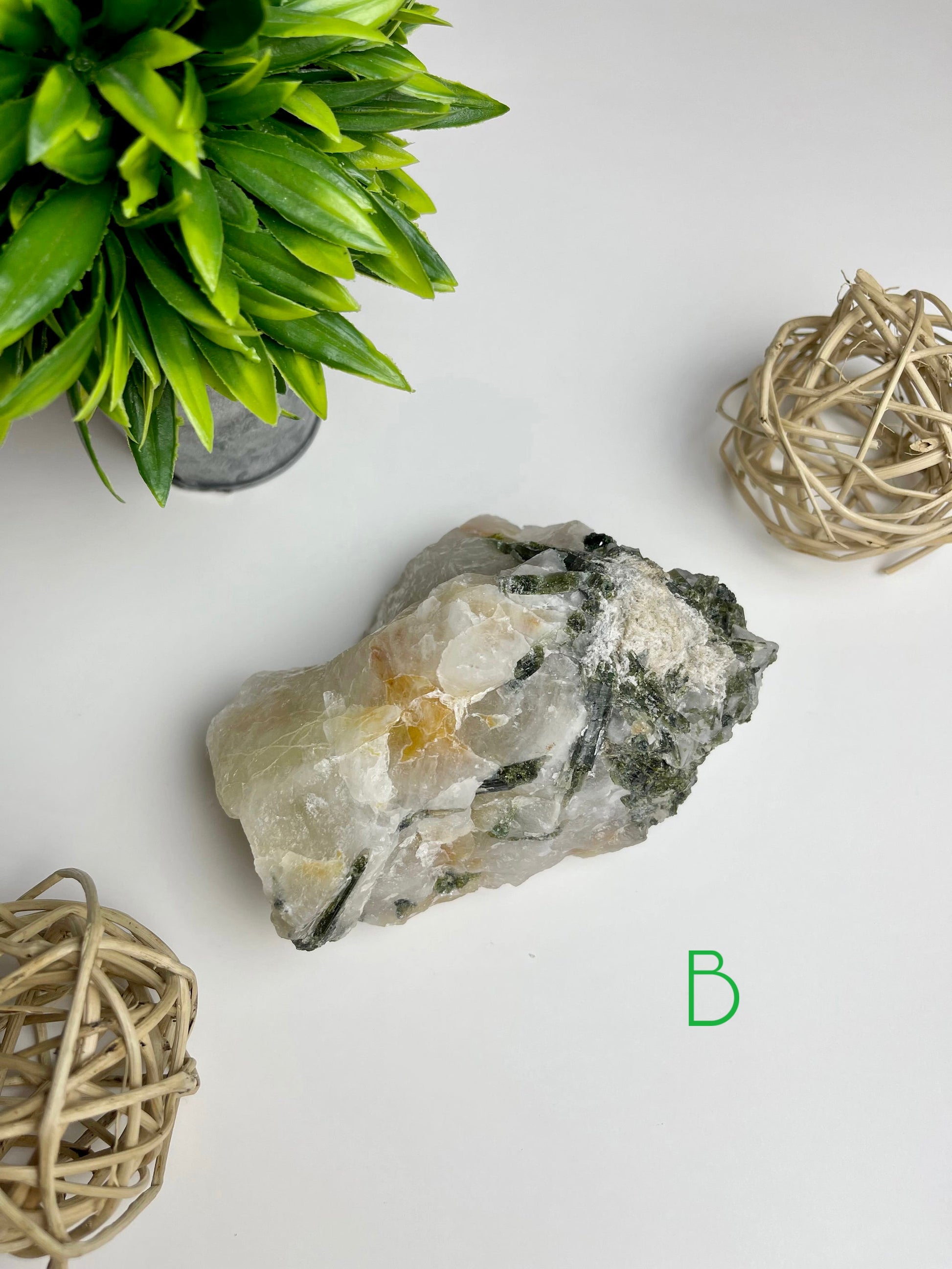 Green Tourmaline in Quartz Raw Specimen B