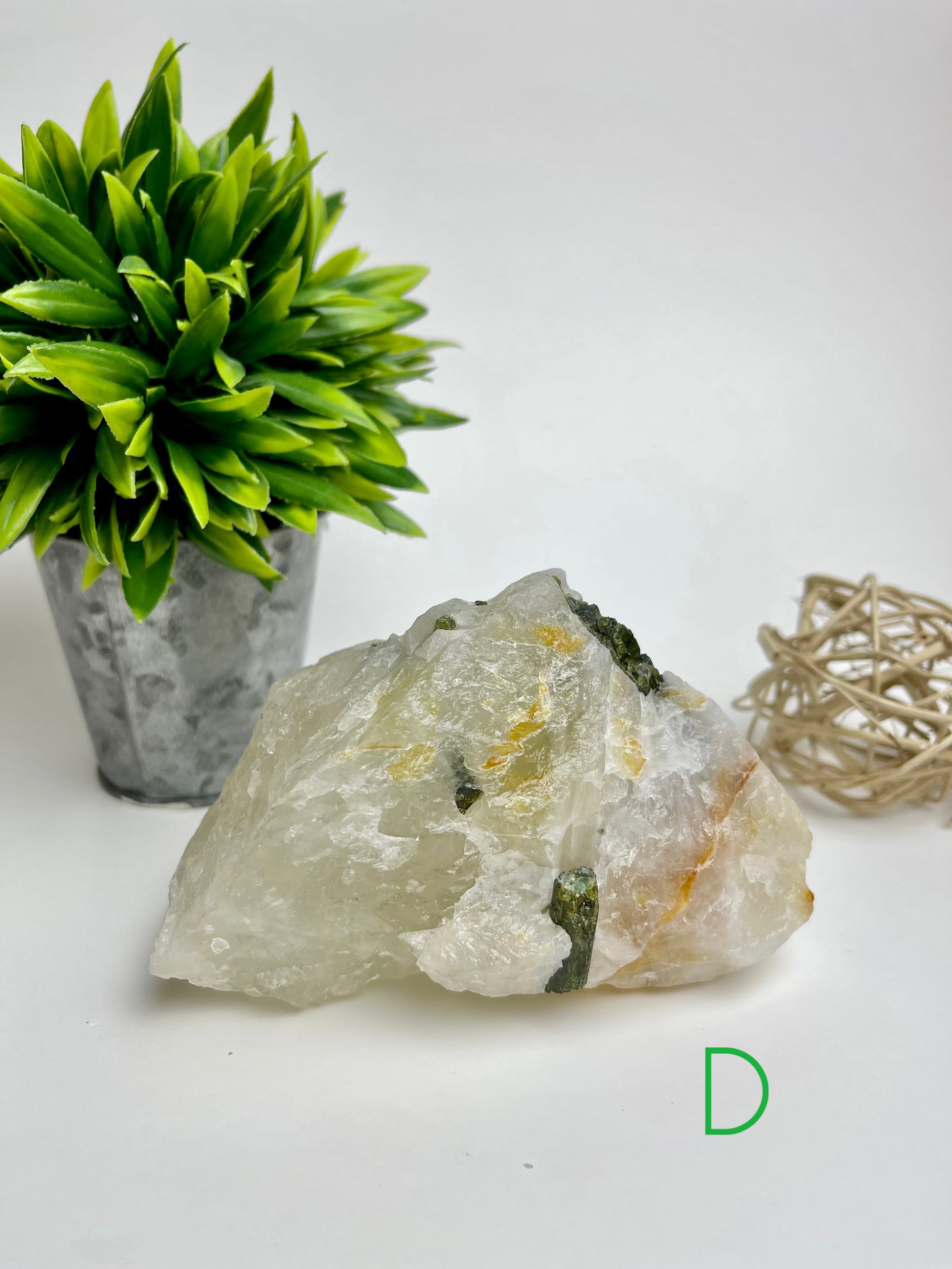 Green Tourmaline in Quartz Raw Specimen D
