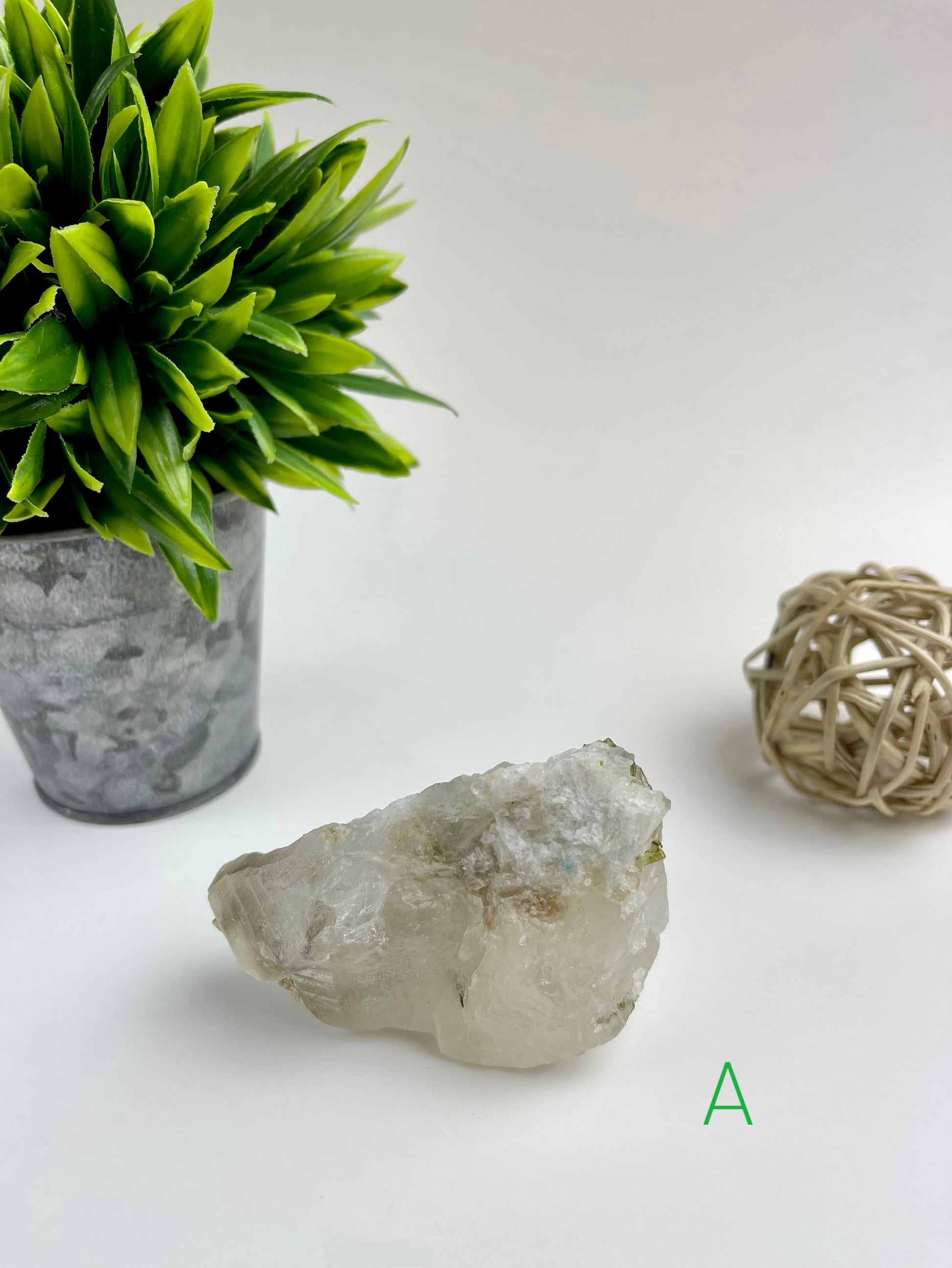 Green Tourmaline in Quartz Raw Specimen A