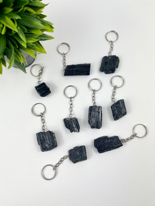 Black Tourmaline Raw Keychains