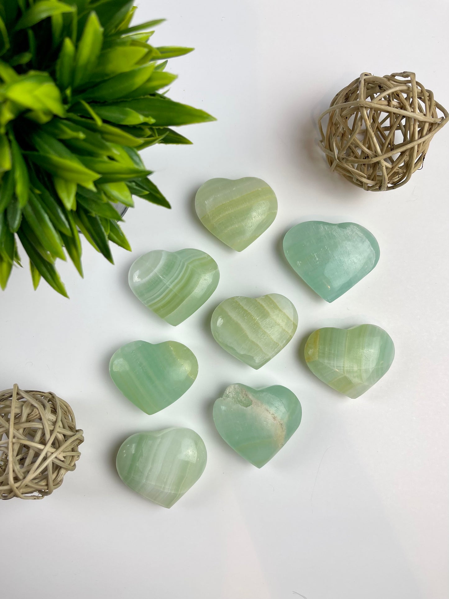 Green Calcite Hearts