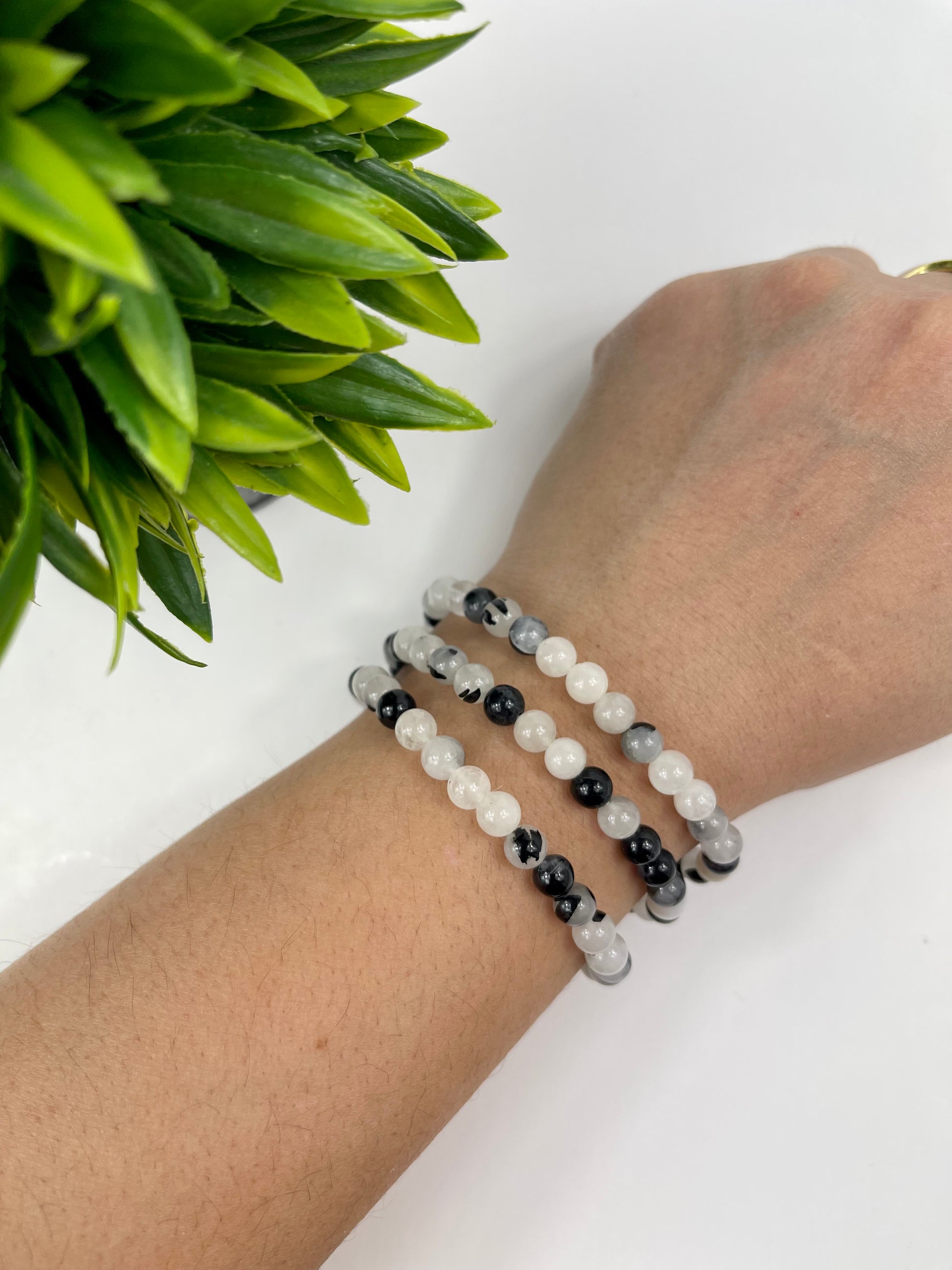 Black Tourmaline in Quartz Bracelets